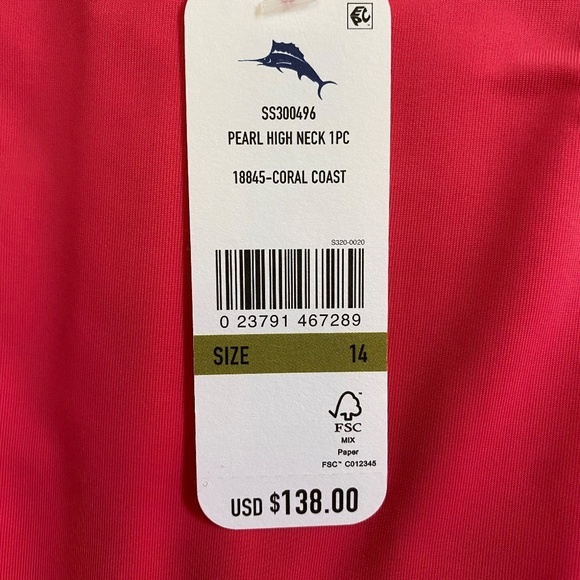 Tommy Bahama Pearl High Neck One-Piece Swimsuit, Coral Coast, Size 14, NWT - Picture 3 of 14